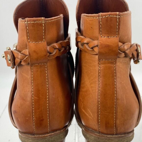 Mulberry Dorset Stacked Heel Buckle Ankle Boots Leather Cognac Size EU 38/ US 7 - Picture 5 of 16